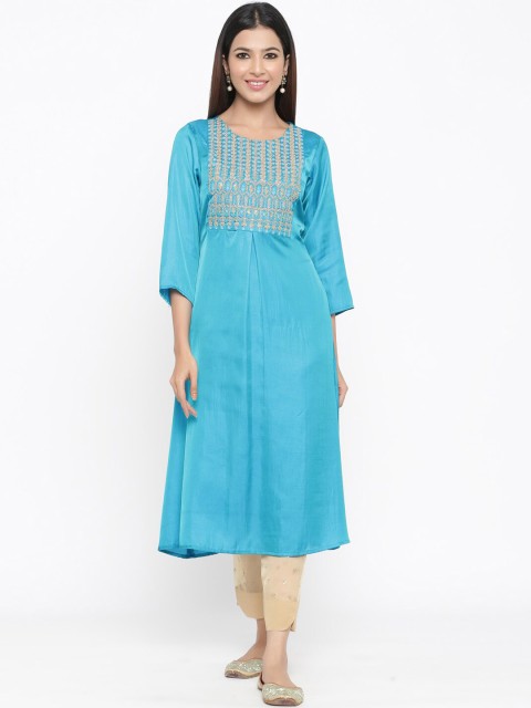 

Juniper Women Blue Yoke Design A-Line Kurta