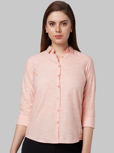 

Park Avenue Woman Peach-Coloured Regular Fit Solid Casual Shirt