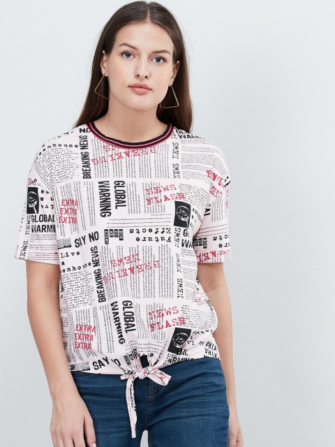 

max Women Pink Printed Round Neck T-shirt