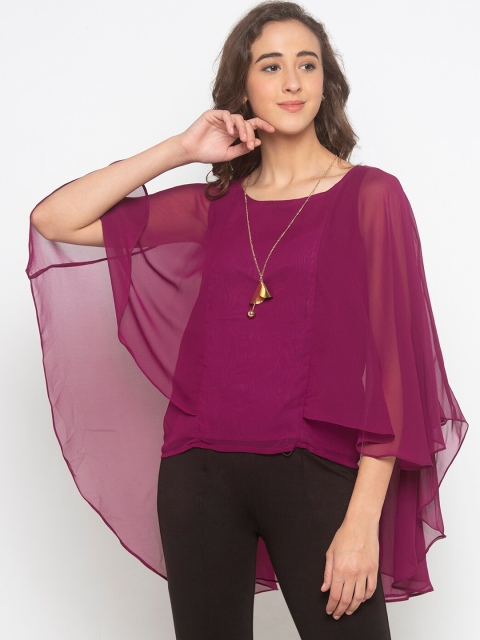 

Iti Women Purple Solid High-Low Cape Top