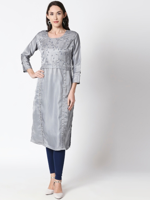 

HUUR Women Grey Embroidered Straight Kurta