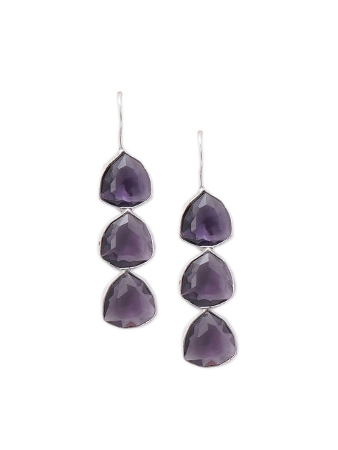 

Shoshaa Purple & Silver-Plated Contemporary Drop Earrings