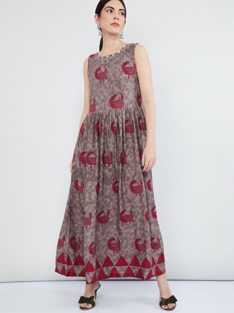 

max Women Brown Printed Maxi Dress