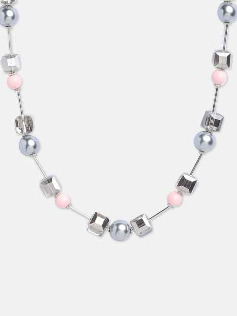 

Globus Grey & Pink Silver-Plated Statement Necklace