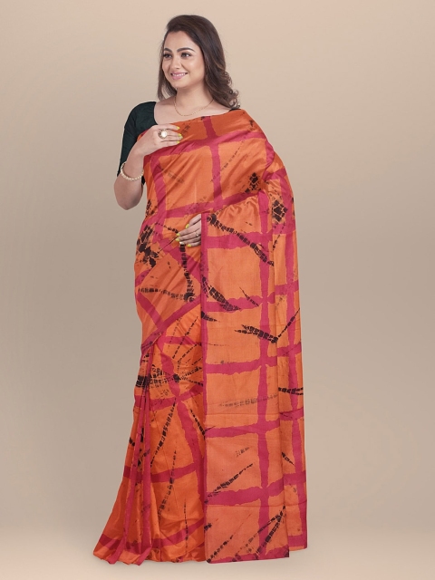 

BharatSthali Orange & Black Pure Handloom Cotton Printed Sustainable Saree