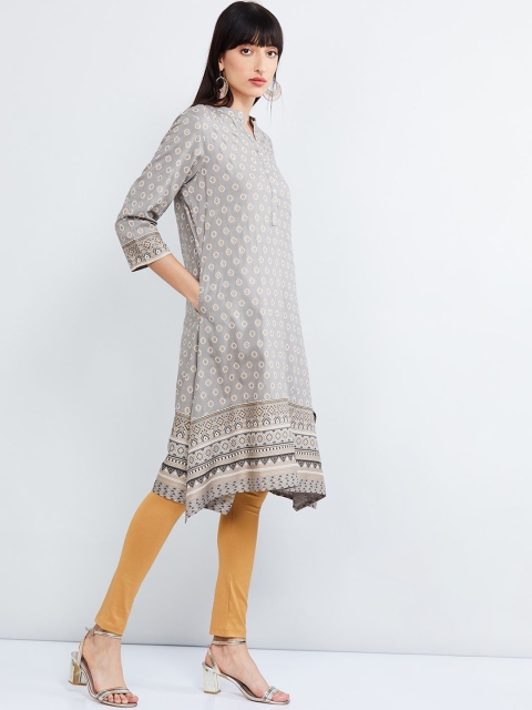 

max Women Grey Printed A-Line Kurta