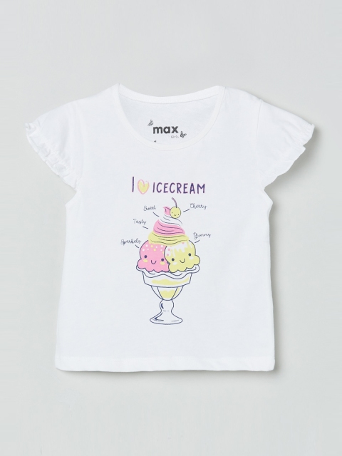 

max Girls White & Pink Printed Round Neck T-shirt
