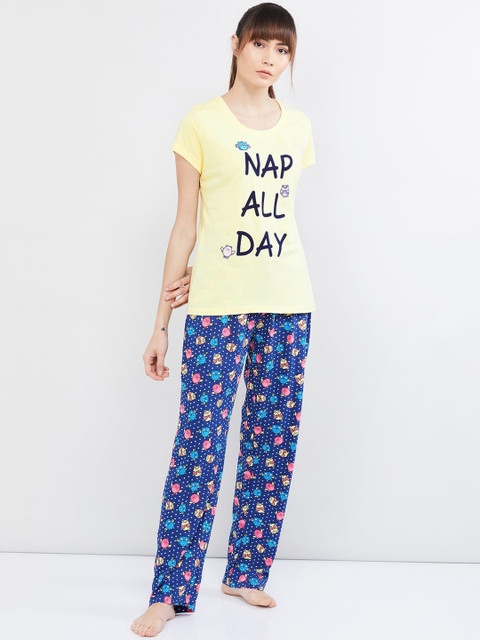 

max Women Yellow & Blue Printed Night suit