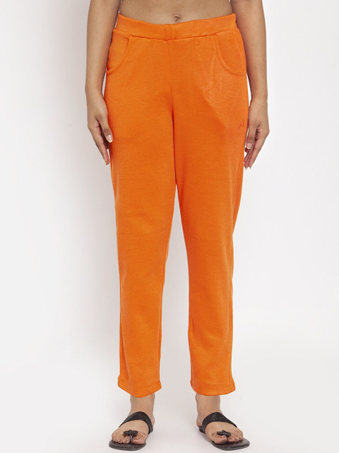 

TAG 7 Women Orange Solid Woolen Ankle-Length Leggings Pants