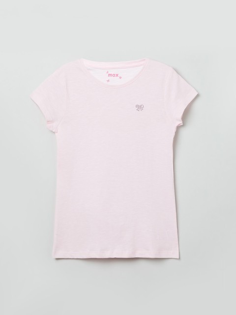

max Girls Pink Solid V-Neck T-shirt
