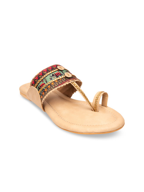 

Jivaana Women Multicoloured Embellished Synthetic Patent One Toe Flats, Multi