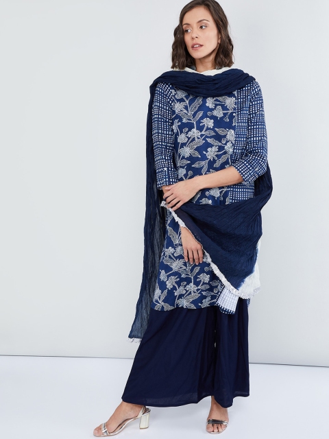 

max Navy Blue & White Colourblocked Dupatta