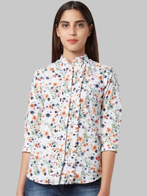 

Park Avenue Woman White & Blue Regular Fit Floral Printed Casual Shirt