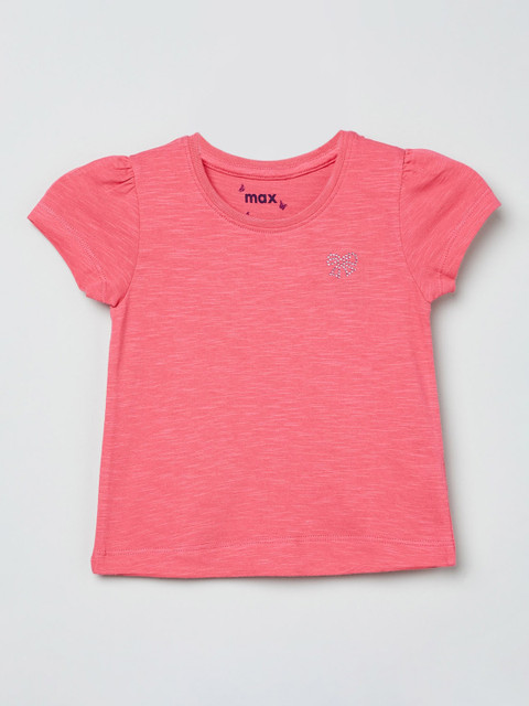 

max Girls Pink Solid Round Neck T-shirt