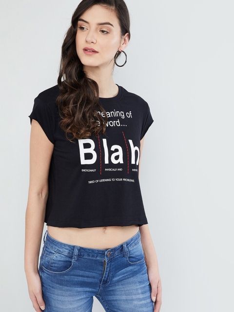 

max Women Black Printed Round Neck T-shirt