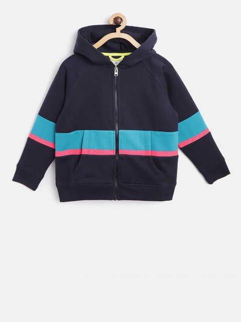 

Cherry Crumble Boys Blue Colourblocked Hooded Sweatshirt