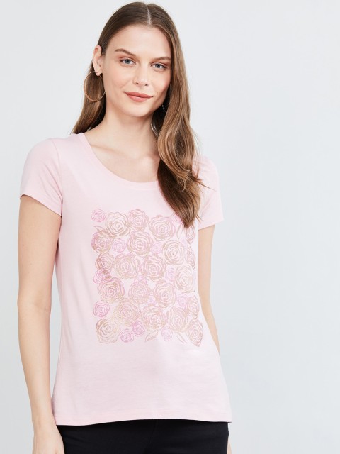 

max Women Pink Floral Printed T-shirt