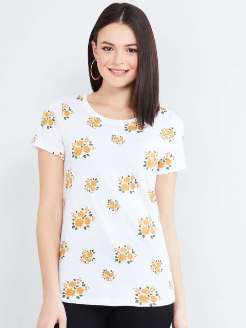 

max Women White Printed Round Neck T-shirt