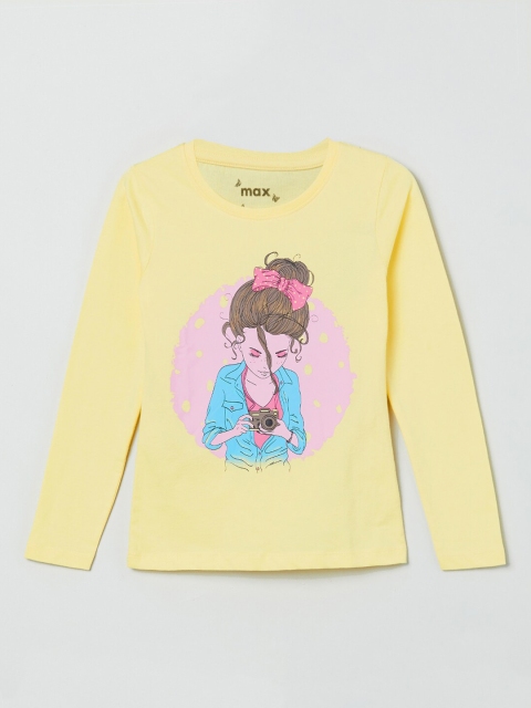 

max Girls Yellow Printed Round Neck T-shirt