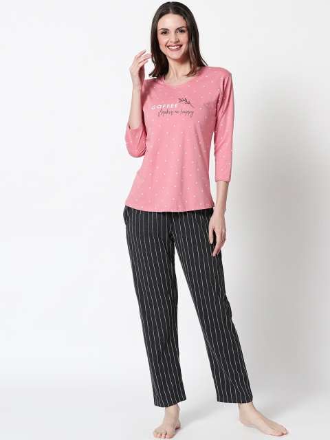 

Zeyo Women Pink & Charcoal Grey Printed Night suit