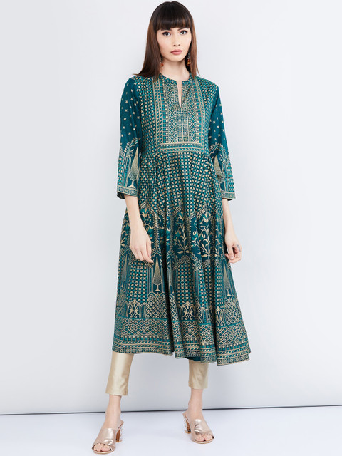 

max Women Green Printed A-Line Kurta
