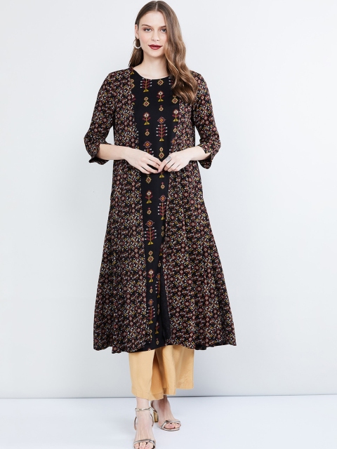 

max Women Black & Red Printed A-Line Kurta