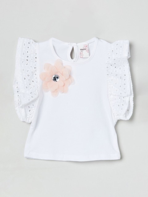 

max Girls White Printed Round Neck Pure Cotton T-shirt