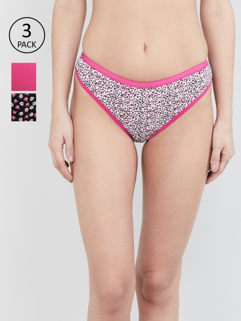 max Women Pack Of 3 Fuchsia & Black Bikini Briefs NOOSSP20BK09FUCHSIA