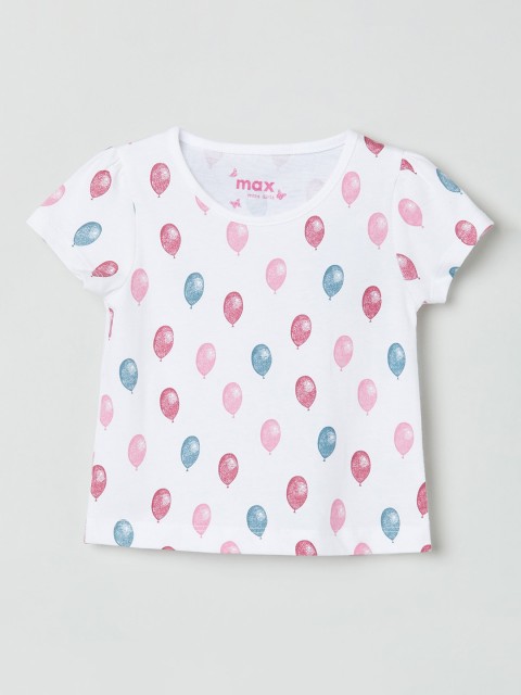 

max Girls White Printed Round Neck T-shirt