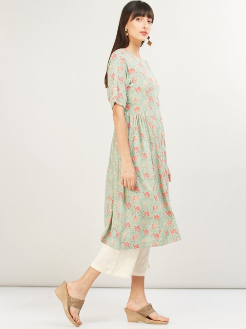 

max Women Green & Red Printed Anarkali Kurta