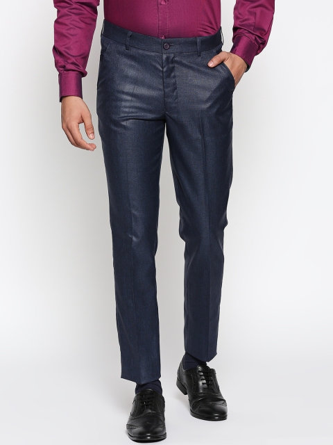 

Solemio Men Navy Blue Slim Fit Solid Formal Trousers