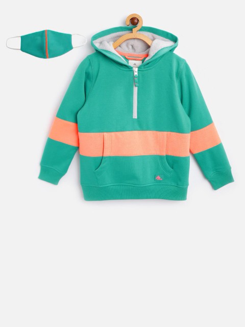 

Cherry Crumble Boys Green Colourblocked Hooded Sweatshirt