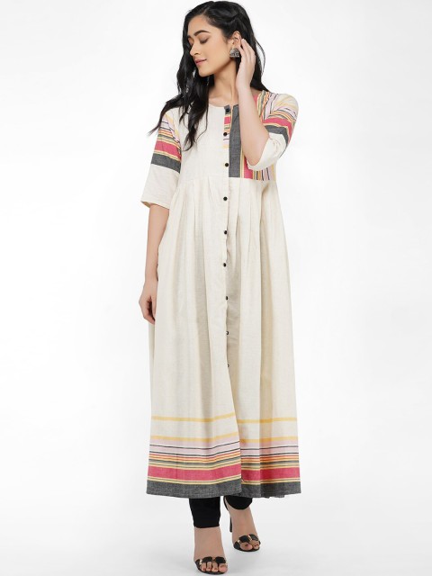

Paislei Women Off-White Striped Anarkali Kurta