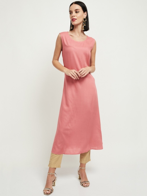 

max Women Blue & Peach-Coloured Solid Anarkali Kurta