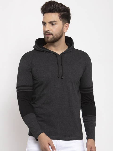 

KATSO Men Charcoal Solid Hood T-shirt