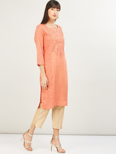 

max Women Peach-Coloured Printed Straight Kurta
