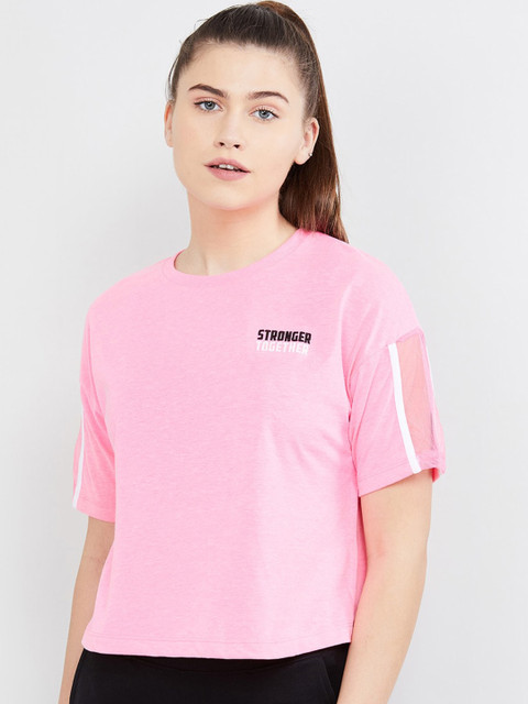 

max Women Pink Solid Round Neck T-shirt
