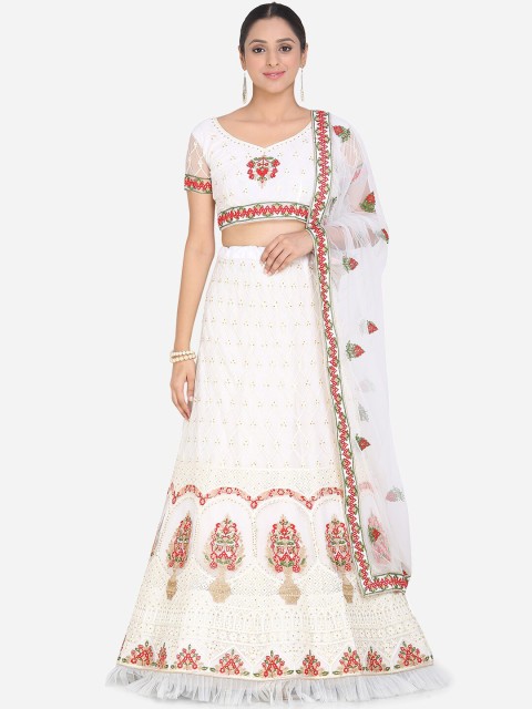 

Mitera White & Red Embroidered Unstitched Lehenga & Blouse with Dupatta