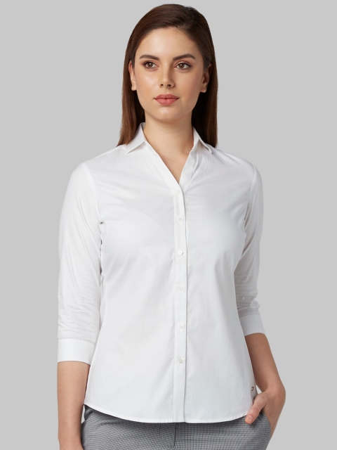 Park Avenue Woman Women White Regular Fit Solid Casual Shirt
