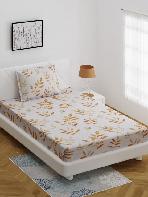 

BOMBAY DYEING Off-White & Yellow Floral 144 TC Cotton 1 Single Bedsheet with 1 Pillow Covers