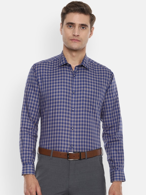 

Van Heusen Men Blue & Beige Regular Fit Checked Formal Shirt