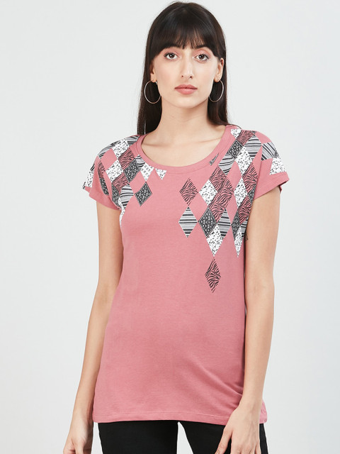 

max Women Pink Printed Round Neck T-shirt