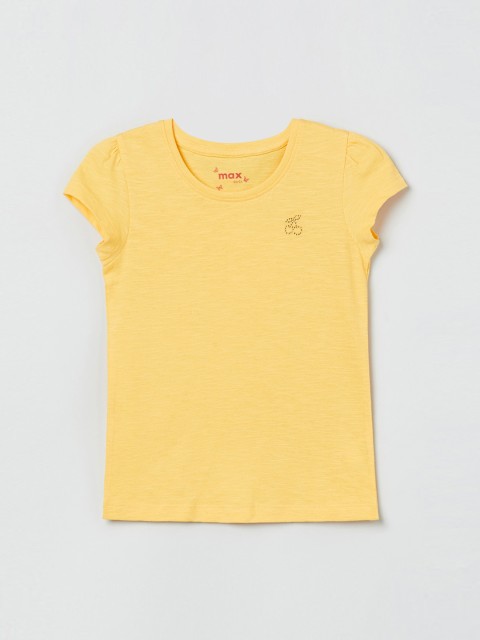 

max Girls Yellow Solid Round Neck T-shirt