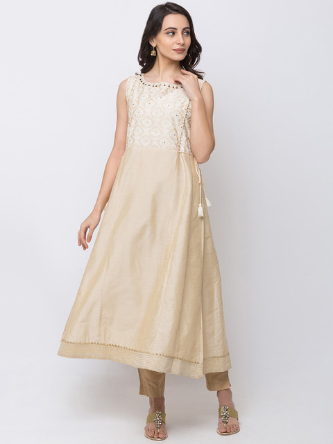 

Ethnicity Women Beige Yoke Design Anarkali Kurta