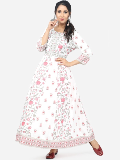 

Paislei Women Off-White & Green Printed Anarkali Kurta