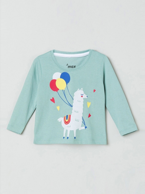 

max Girls Green Printed V-Neck T-shirt