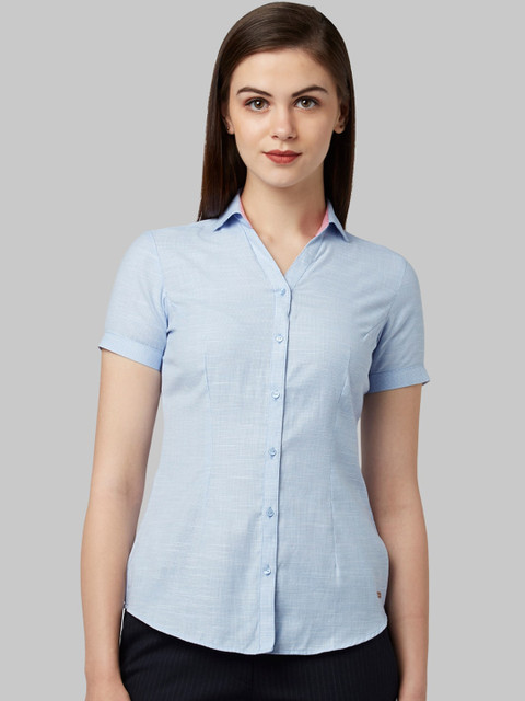 

Park Avenue Woman Blue Regular Fit Striped Formal Shirt