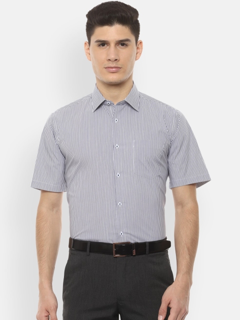 Van Heusen Men White & Grey Regular Fit Striped Formal Shirt