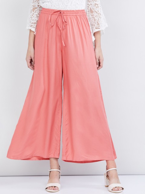 

max Women Pink Solid Wide Leg Solid Palazzos