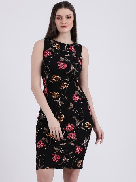 

Zink London Women Black & Pink Floral Round Neck Bodycon Dress
